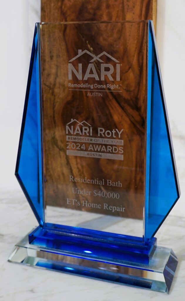 NARI Roty award trophy for best new home builder, featuring a sleek design and engraved details.