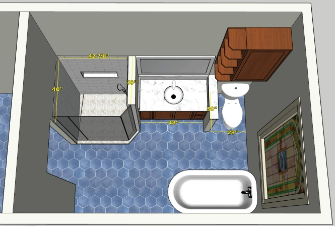 Bathroom plans with measurements. Bathroom renovation project in Buda, TX.